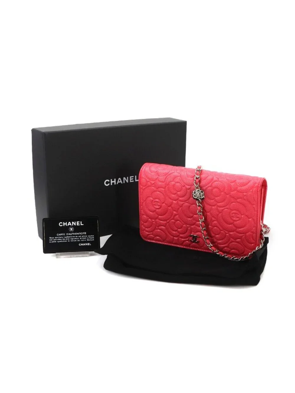 Chanel Camellia Chain Wallet Bifold Leather Pink Shoulder Bag